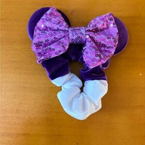 Minnie Mouse Style Ears Scrunchie with Purple Bow